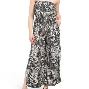 Women's Black and White Leaf Print Jumpsuit